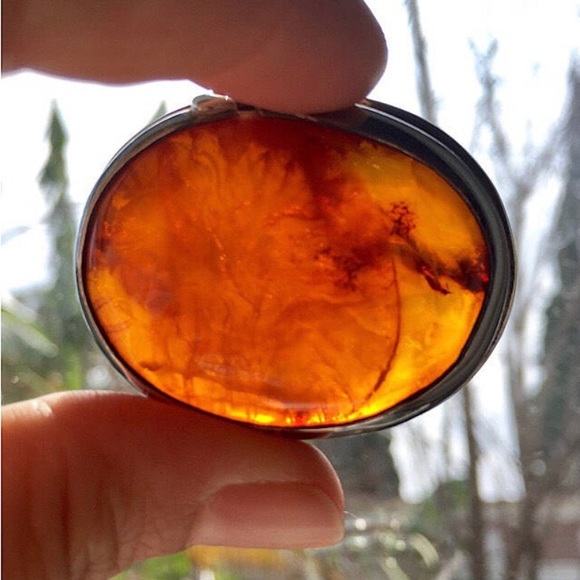 SOLD - Authentic Vintage 925 Sterling Silver Baltic Amber Brooch - Picture 1 of 1